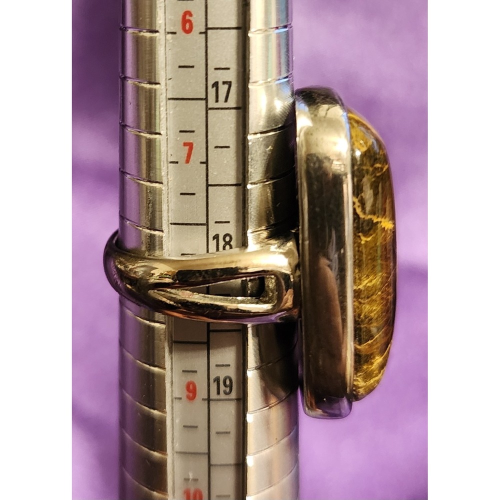 Tigers Eye Statement Ring Rectangular Cabochon Si… - image 7